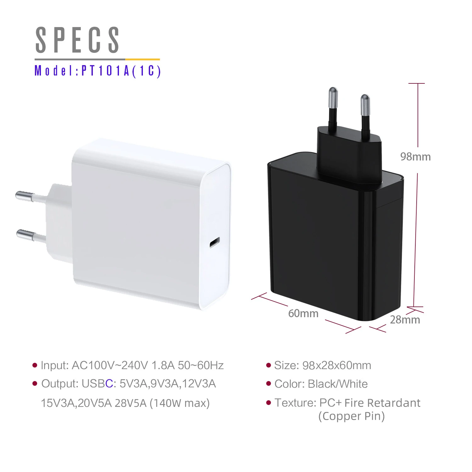 Ładowarka PD3.1 140W GaN 28V5A 20V5A Typ-C USB C Szybka Ładowarka Sieciowa PPS do iPhone Samsung Xiaomi Huawei — zdjęcie produktu 3