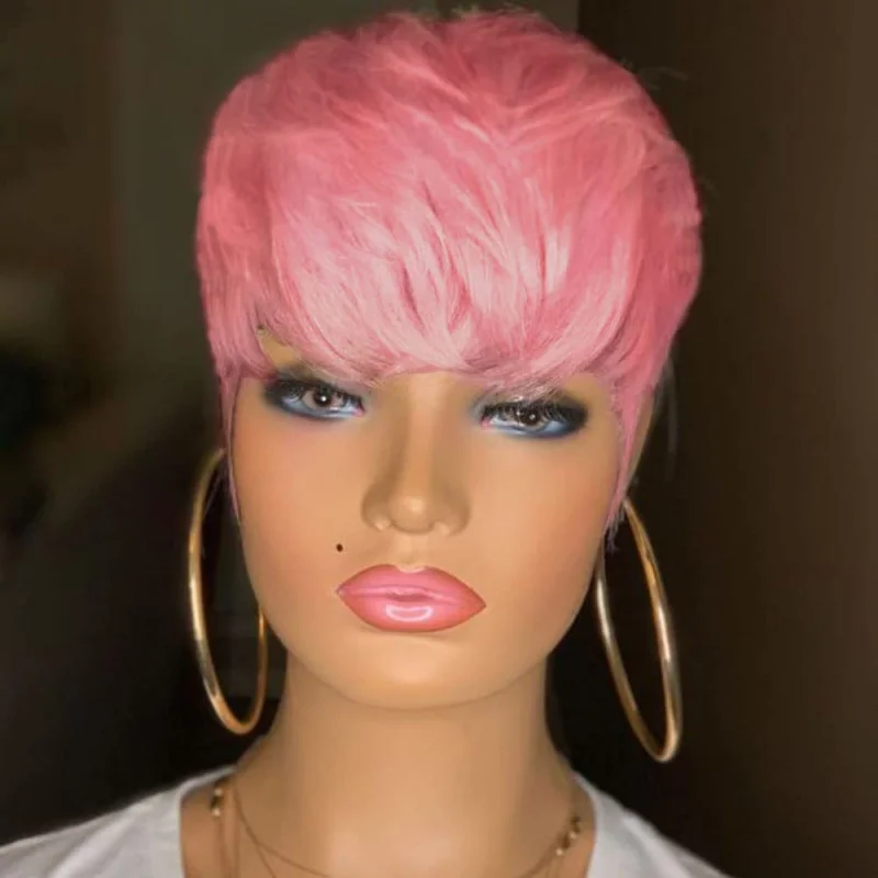 

European and American style , short straight pink fashionable fluffy , high-temperature fiber wigs