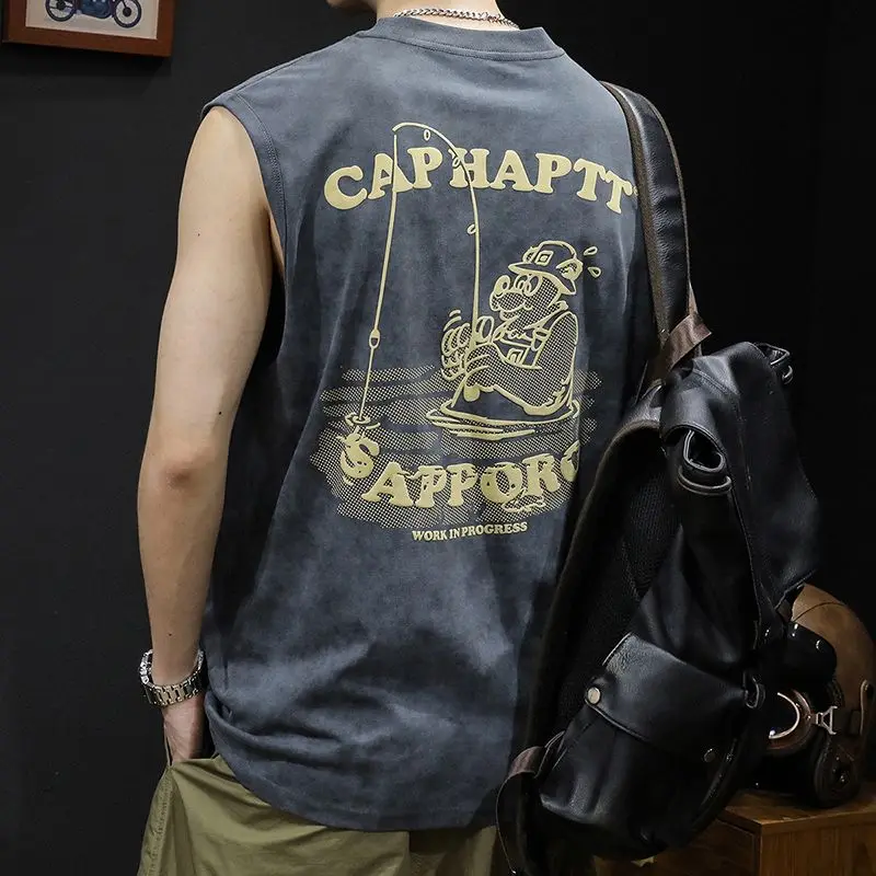 

Heavyweight Svel Vest Men's Loose oulder Trendy Summer Clothes Qui Dry Sports Fitn Baskeall T-irt Casual rou...