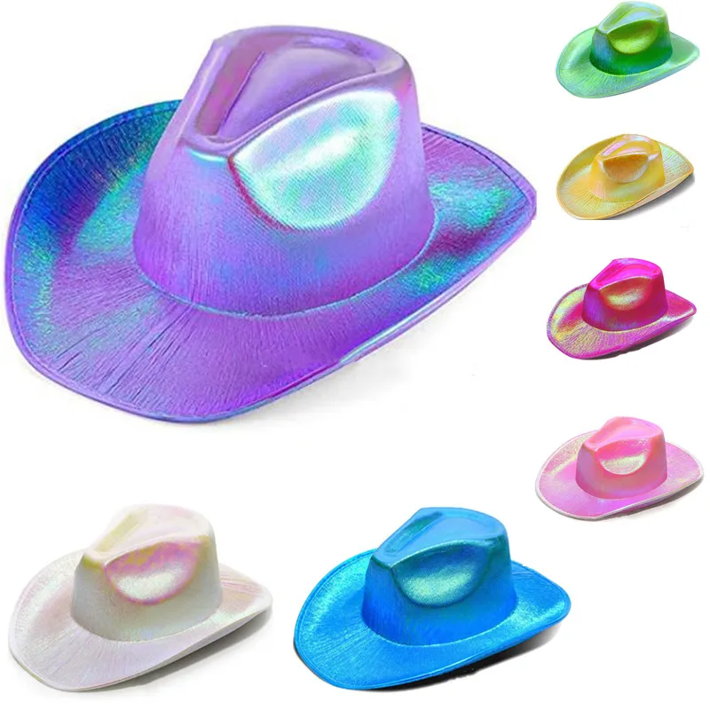 Cowboy hat Christmas stage carnival party Pink fluorescent colorful cowboy hat Compound laser hat Western style illusion