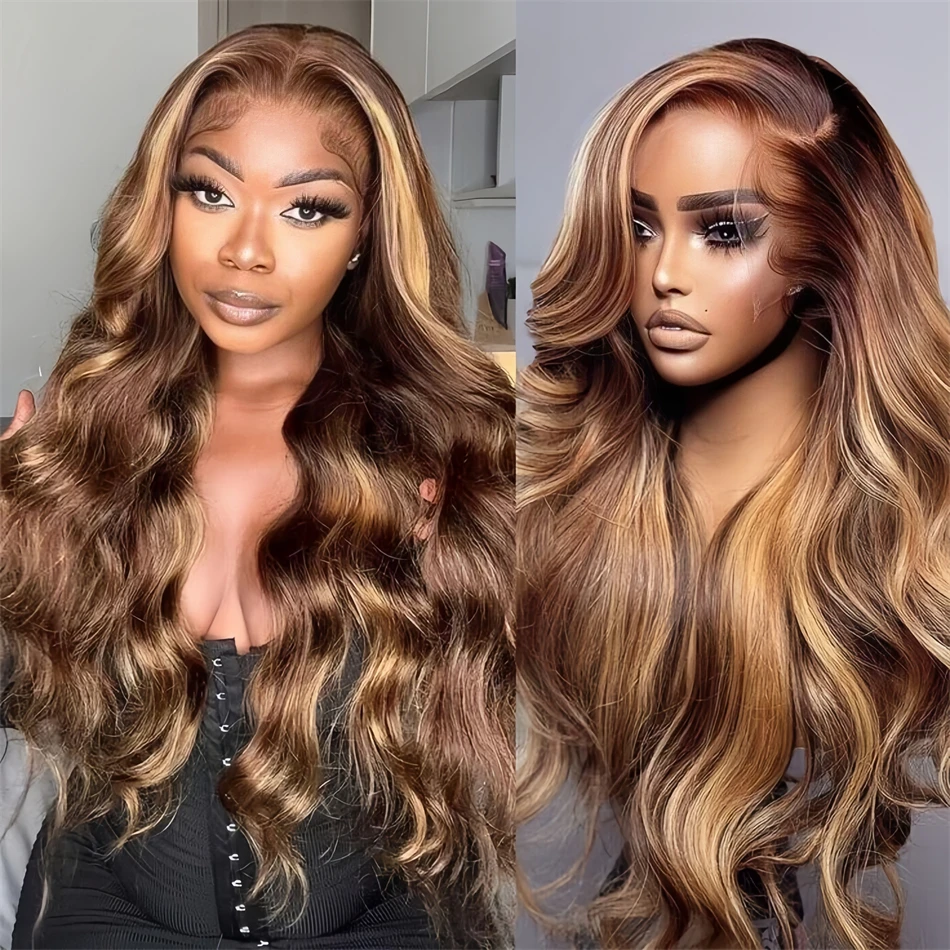 Highlight Colored 200 Density Body Wave Wig 30 Inch 13x6 Hd Lace Frontal 100% Human Hair Brazilian Cheap Wigs on Clearance Sale