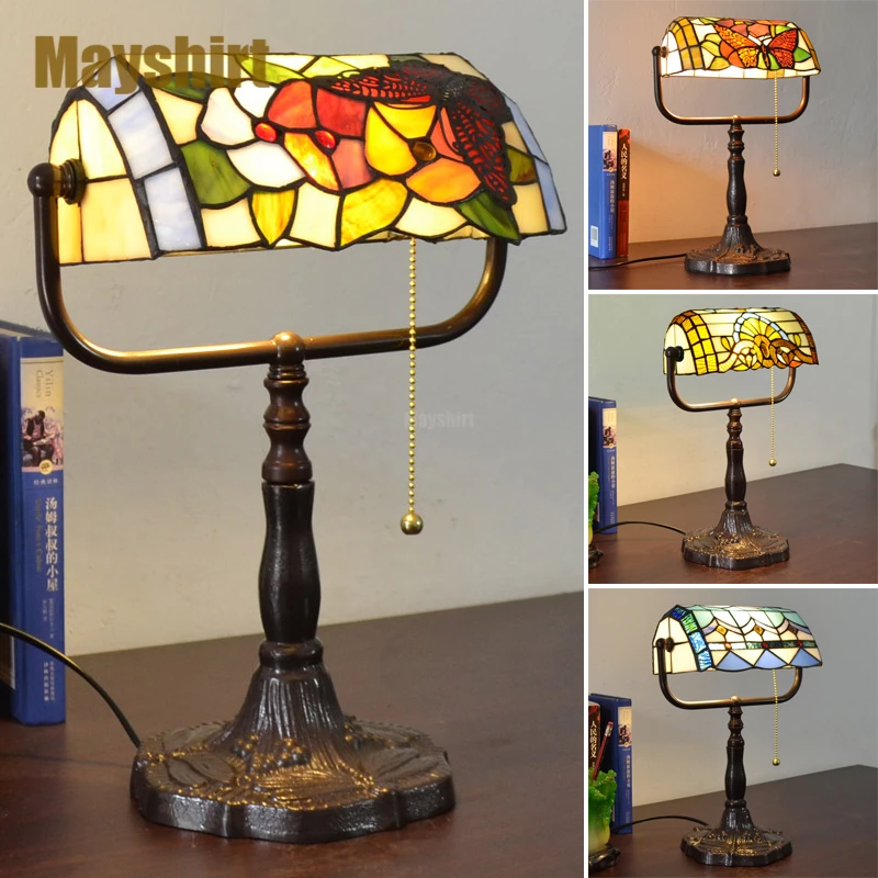 Stained Glass Table Lamp Vintage Tiffany Baroque Desk Lamps Mediterranean Standing Light Bedroom Bedside Study Led Night Lights