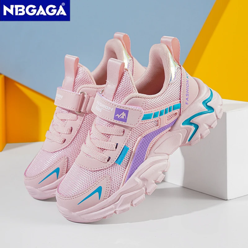 Spring New Kids Sneakers Girls Casual Mesh Solid Pink School Shoes Outdoor Breathable Running Shoe Tenis Non-slip Children Sport