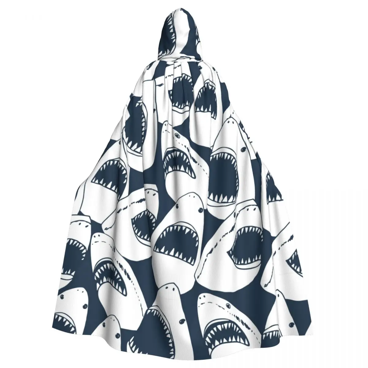 

Angry Shark Head With Open Mouth Unisex Adult Cloak with Hood Long Witch Costume Cosplay keep warm Water Resistant