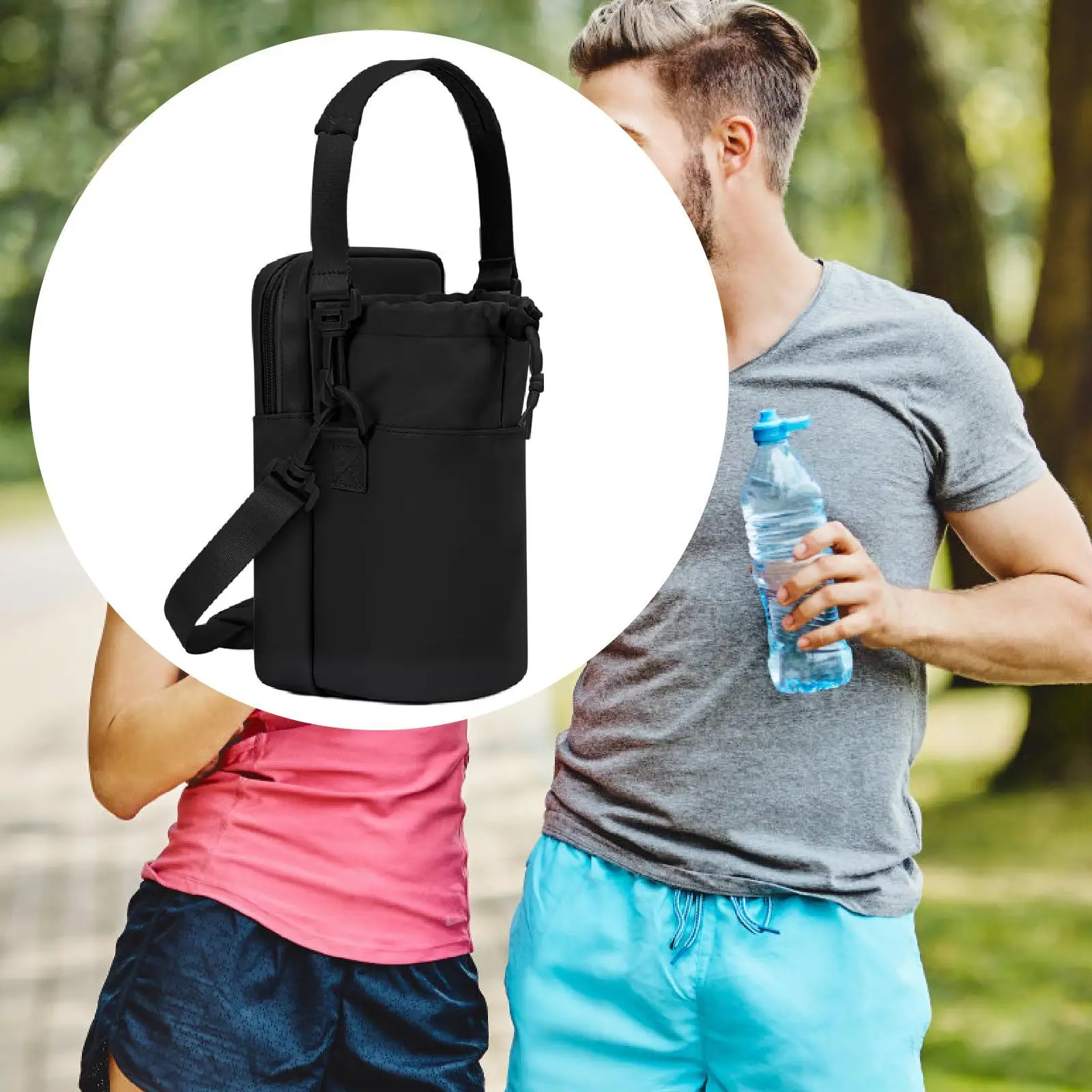 Bottle Pouch Holder with Phone Pocket Waterproof Bike Water Bottle Carrier Bag for Outdoor Family Friends Picnic Party Birthday