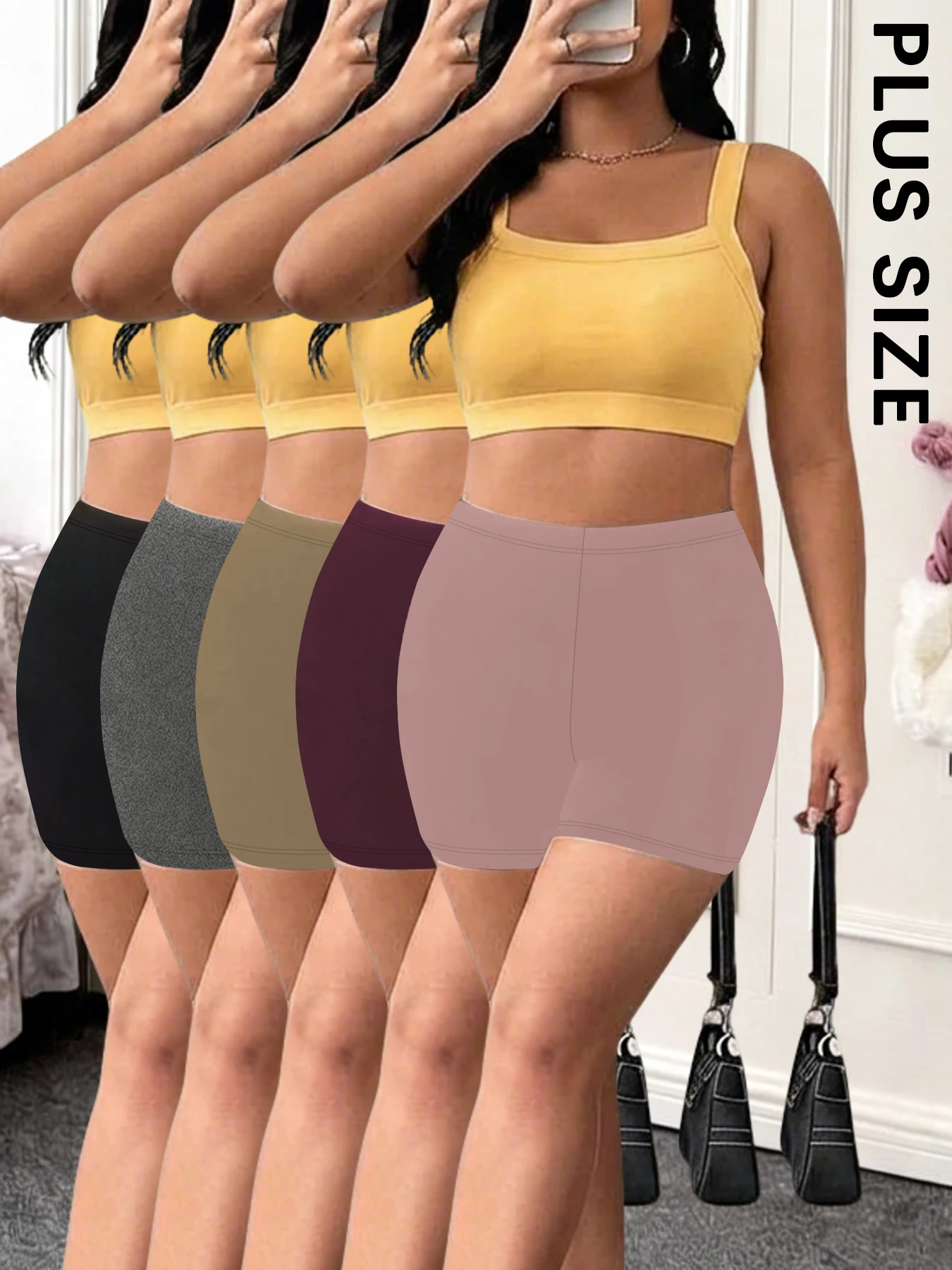 

5 pack Plus Size Super Soft Biker Shorts for Women, High Elasticity Workout Yoga Running Cycling Gym Fitness Sports Shorts