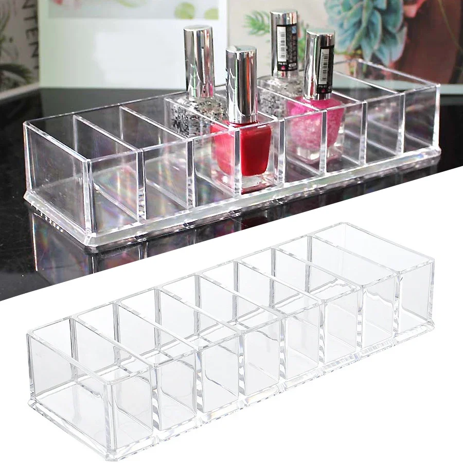 

8-Slot Nail Polish Organizer Transparent Acrylic Makeup Display Stand Grid Box for Cosmetics Storage