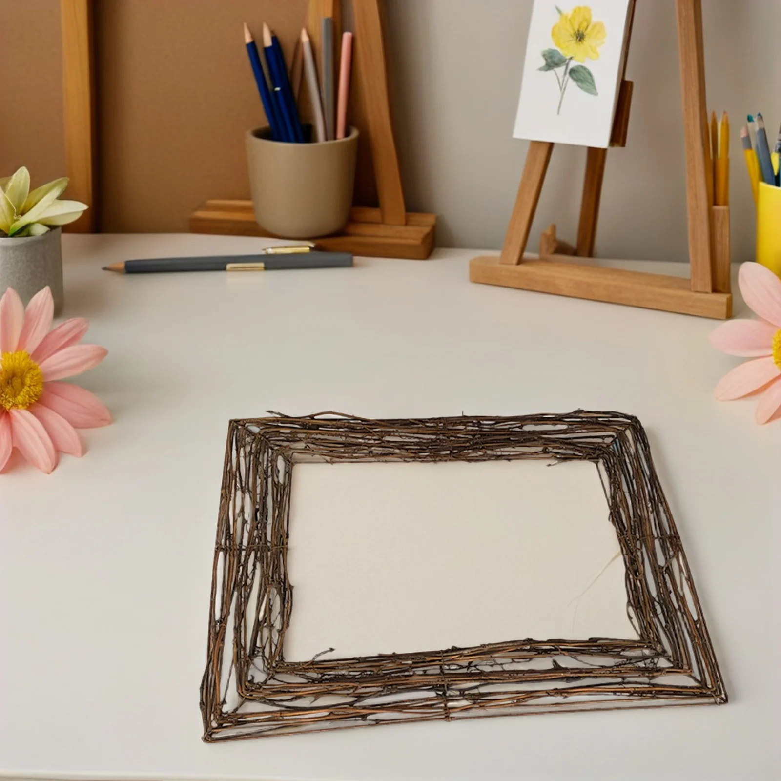 

1Pcs Square Wreath Base Natural Rattan Twig Decoration Craft Floral Decor Vine Branch for Holiday Home Wall Ornament