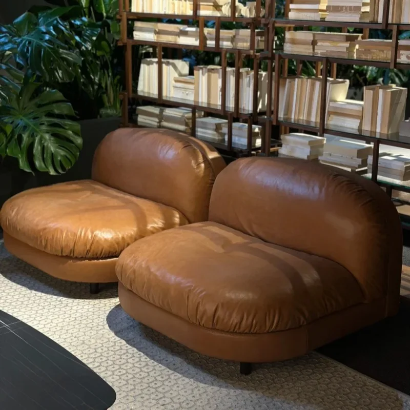 Design single casual cloud sofa cream tofu block vintage oil wax leather burger sofa