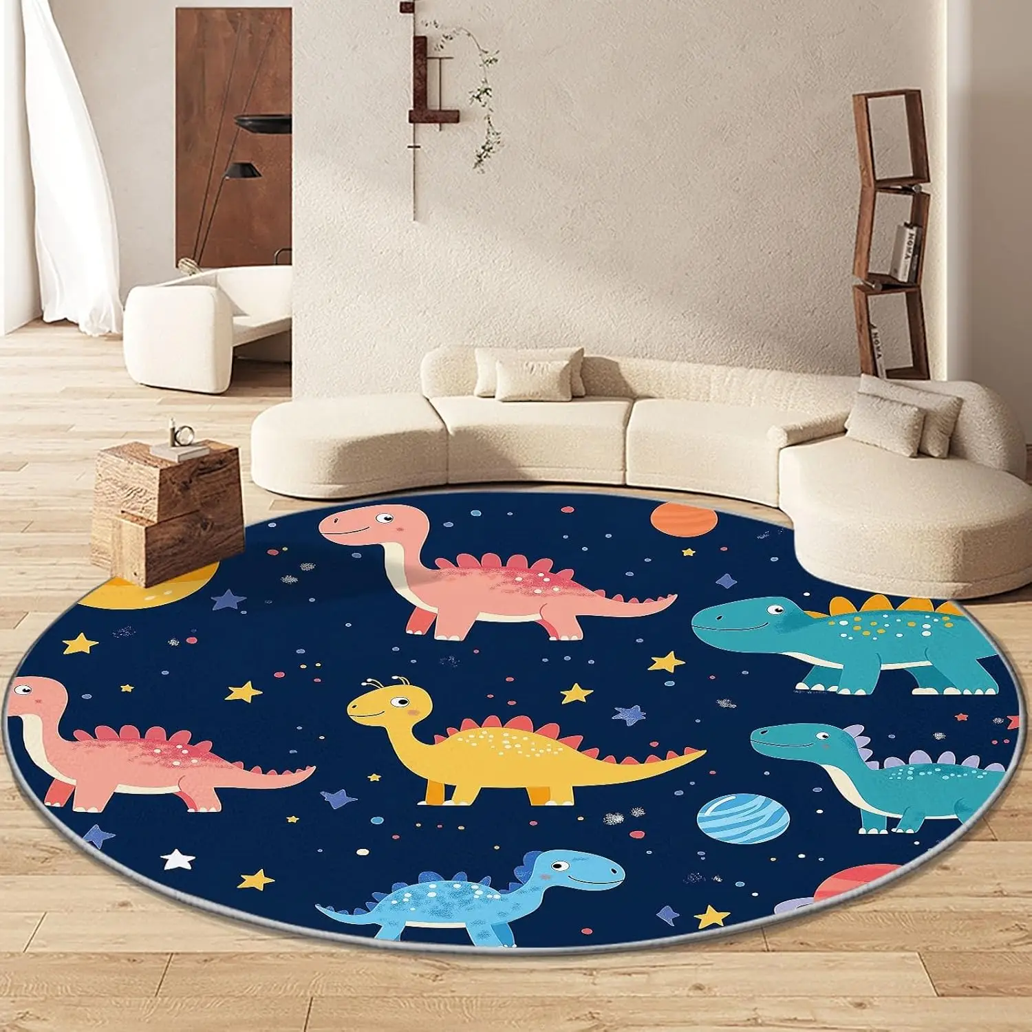 

Cartoon Animal Print Round Rug,Cartoon Animal Dinosaur Star Washable Circular Carpet Runner - Non Slip Circle Area Rug Carpet