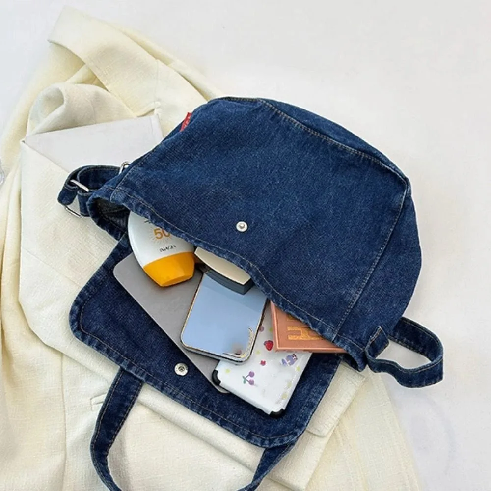 

Простая джинсовая холщовая сумка Y2K, уличная сумка для покупок, винтажная сумка большой вместимости, однотонная однотонная сумка через плечо, уличная одежда