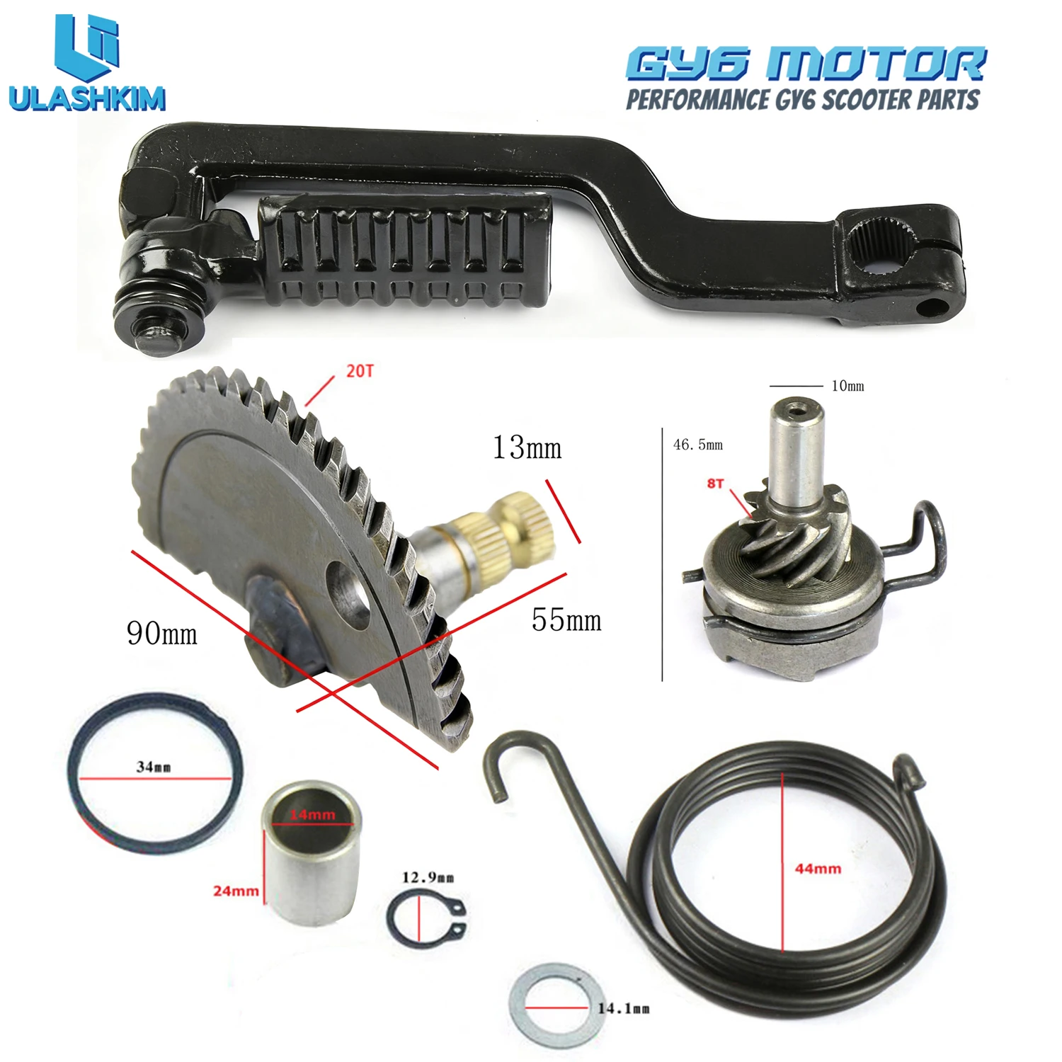 Scooter motocicleta para Heroic GY6 50 60 80 grupo de arranque de pie GY60 80 varilla de chispa eje de arranque engranaje inerte kit de eje de arranque