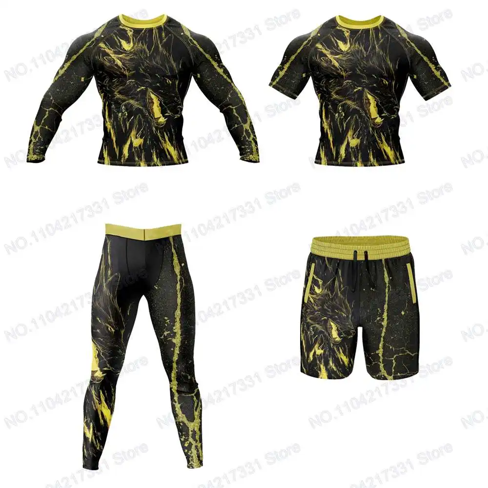 T-Shirt Shirt Fiery Wolf Surfing Jersey Beach Swimwear Diving Gym Long Sleeves Trousers MMA BJJ Men Jiu Jitsu Fitness Sets