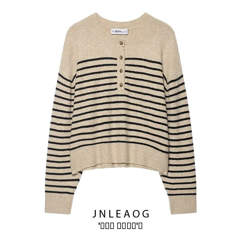 

Faionable Striped Knitwear Women's Casual Loose Fit Long Sve Polyester Fiber Autumn New Arrival JNLEAOG 50903