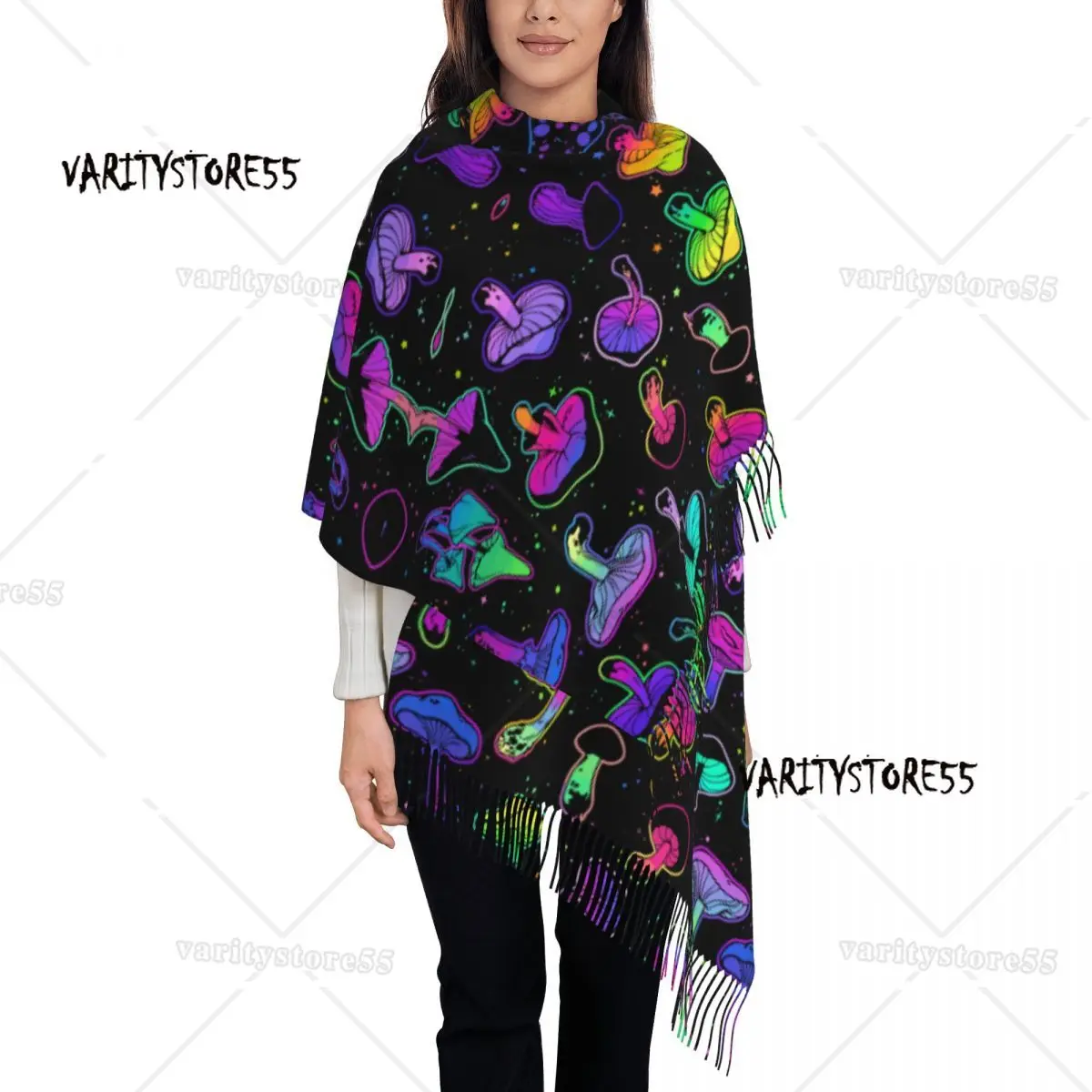 

Psychedelic Mushrooms Women's Pashmina Shawl Wraps Fringe Scarf Long Large Scarf