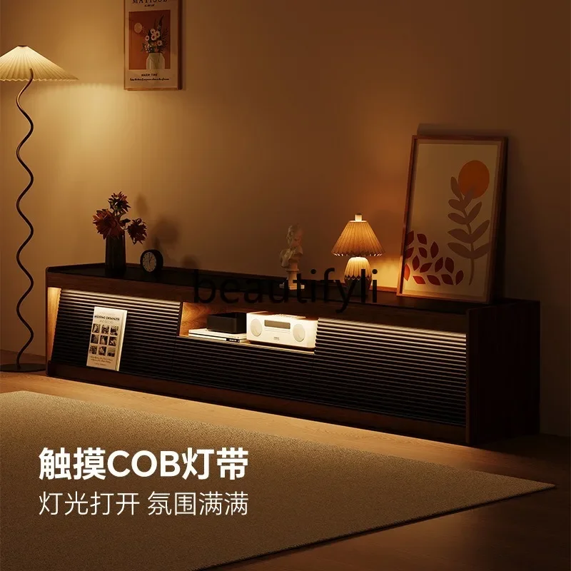 

C53 TV cabinet floor solid wood walnut coffee table combination high-grade rock slab TV floor cabinet