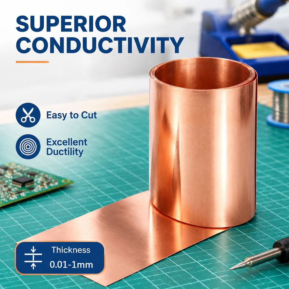 1Pcs Coppers Cu Metal Plate Roll Foil Sheet 0.01-1mm Thick 7-200mm Wide Length 1000/5000mm