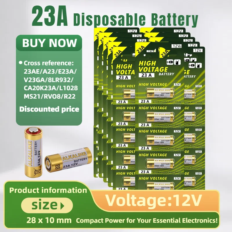 

12V A23 Alkaline Battery 23A 23GA A23S E23A EL12 MN21 MS21 V23GA L1028 GP23A LRV08 For Remote Control Doorbell Toy Dry Battery
