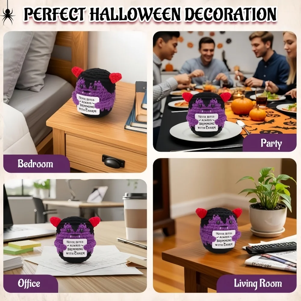 Halloween Cute Crochet Positive Energy Vampire Ghost Dolls Pocket Plush Knitted Doll Hand-woven Gifts Crochet Home Decoration