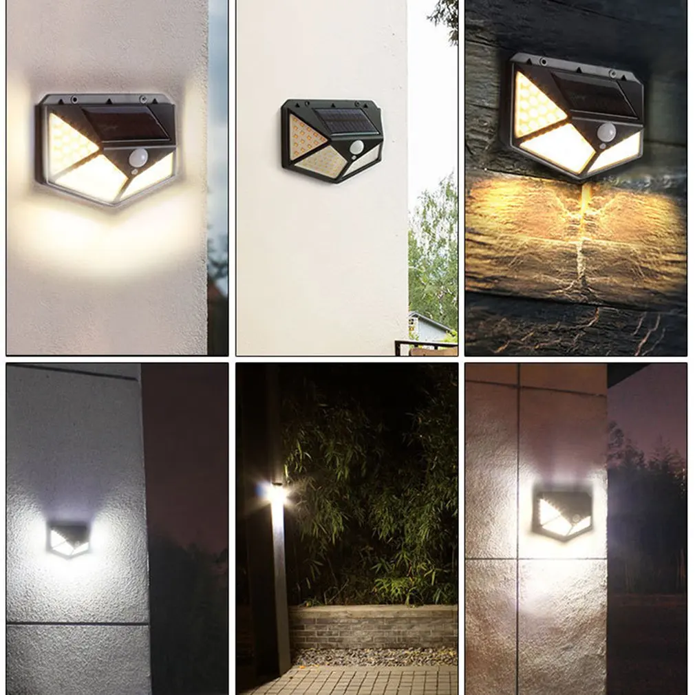 100LED Solar Light Motion Sensor Wall Light Outdoor Solar Lamp Wall Lamp Solar Power Light Waterproof Solar Lamp Garden Decor