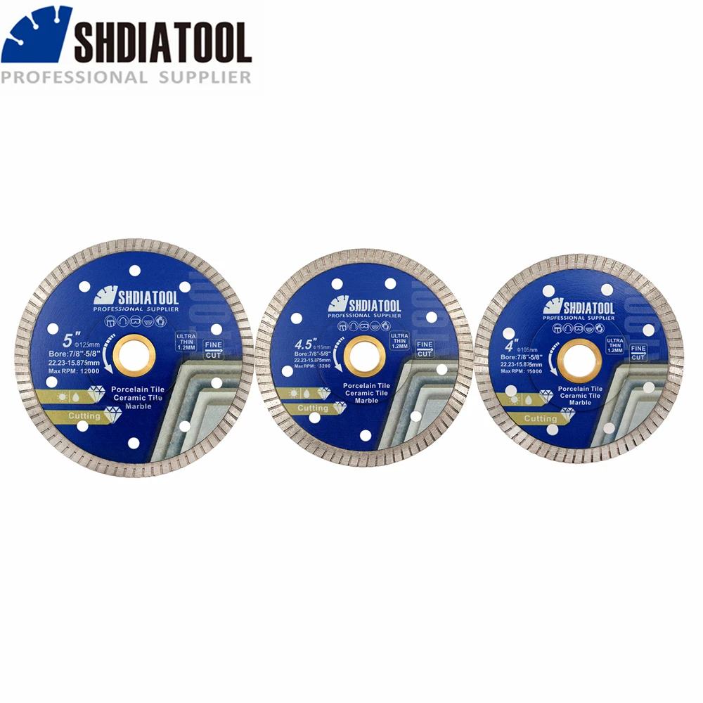 SHDIATOOL 2pcs 105/115/125mm Diamond Saw Blade Superthin Straight Turbo Dry Cutting Ceramic Granite Marble Quartz Porcelain Tile