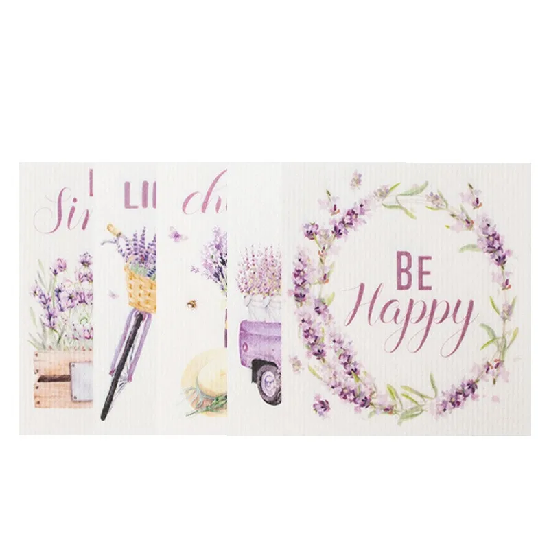 

6Pcs/pack Reusable Lavender Printed Wood Pulp Cotton Kitchen Wiping Glass Towel Absorbent Non-woven Degreasing Cloth