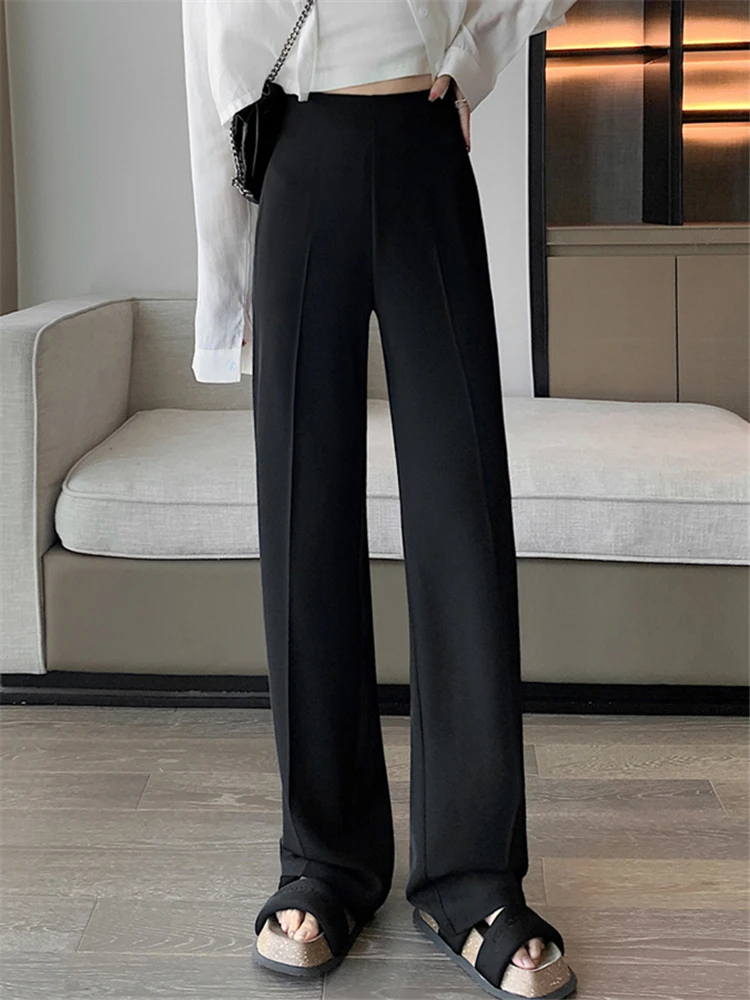 High Waist Khaki Suit Wide Leg Women\'s Full Pants Spring Summer Female Elegant Minimalism Straight Loose Trousers 2023 New