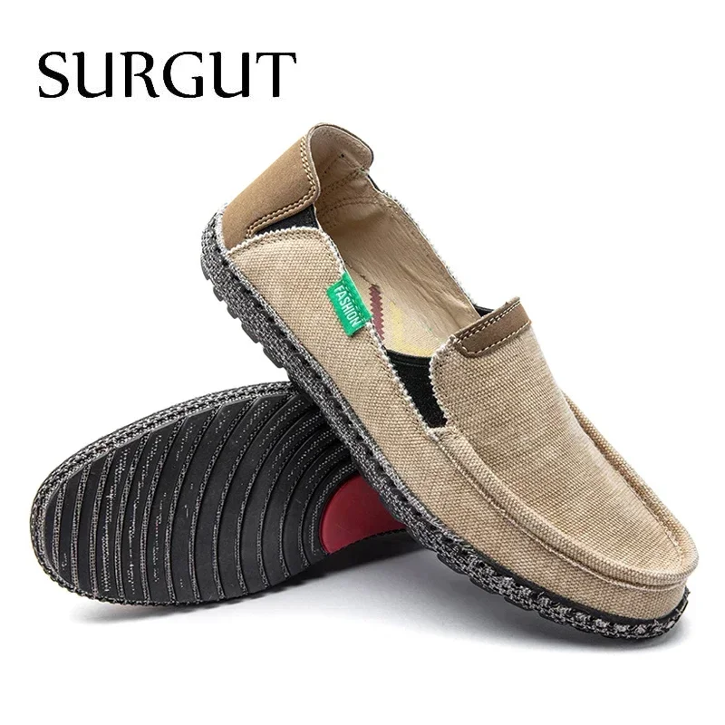 SURGUT Brand New Fashion All Season Men Driving Shoes Breathable Men Casual Flats Canvas Loafers Espadrilles Shoes Size 39~48