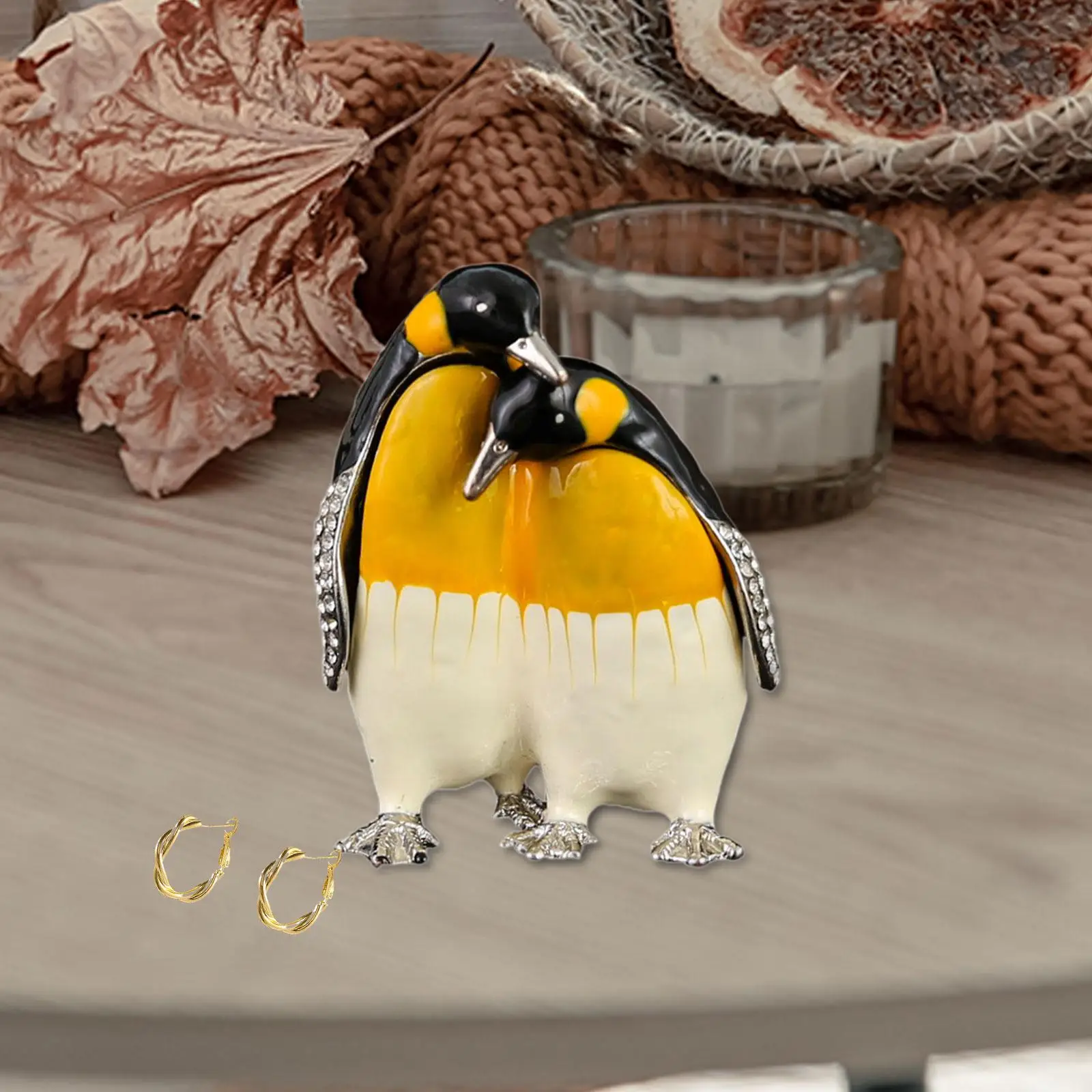

Penguin Jewelry Trinket Box Home Decor Ornament Portable Metal Jewelry Organizer Collectible Penguin Figurine Dresser Decoration