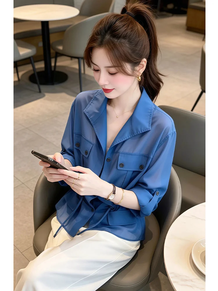 Women's Summer 2026 New Long Sleeve Loose Lightweight Sun Protection Shirt Casual Style Gathered Waist Outerwear Top