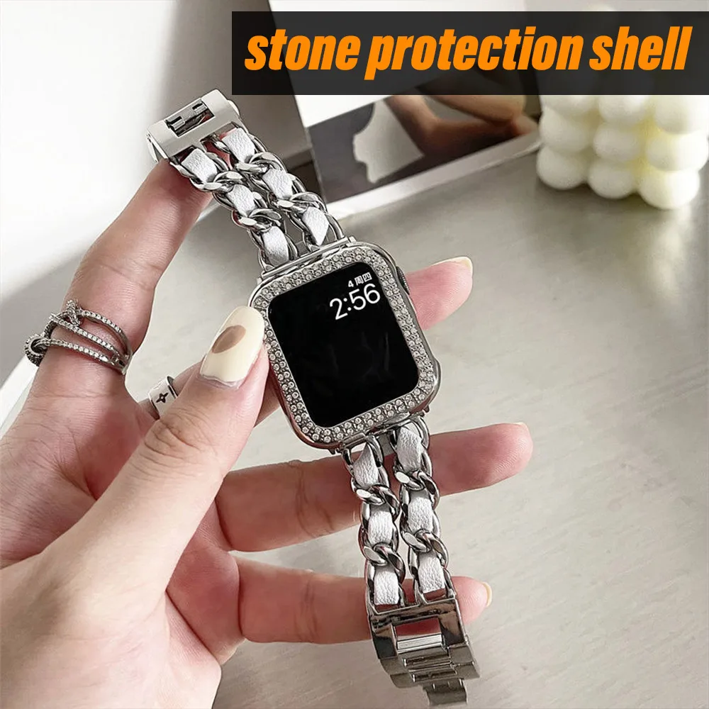 Bling Glass+Cover For Apple Watch Case 44mm 45mm 41mm 40mm 42mm 44 mm Diamond bumper+Screen Protector iwatch series 9 8 7 5 6 SE