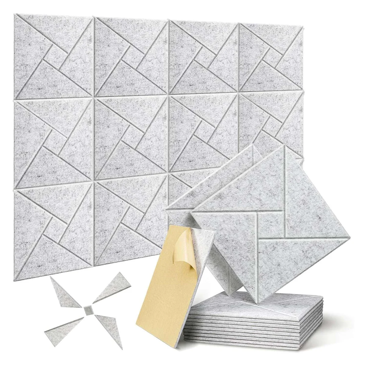 

12 Pack Self Adhesive Acoustic Panels, 12 X 12 X 0.4Inch Sound Proof Acoustic Foam, for Home Studio Office (Silver Gray)