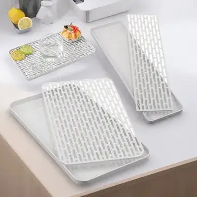 

2pcs Drainer Tray Kitchen Double Layer Drain Board Multifunctional Dish Drying Rack Hollow Design Sink Counter