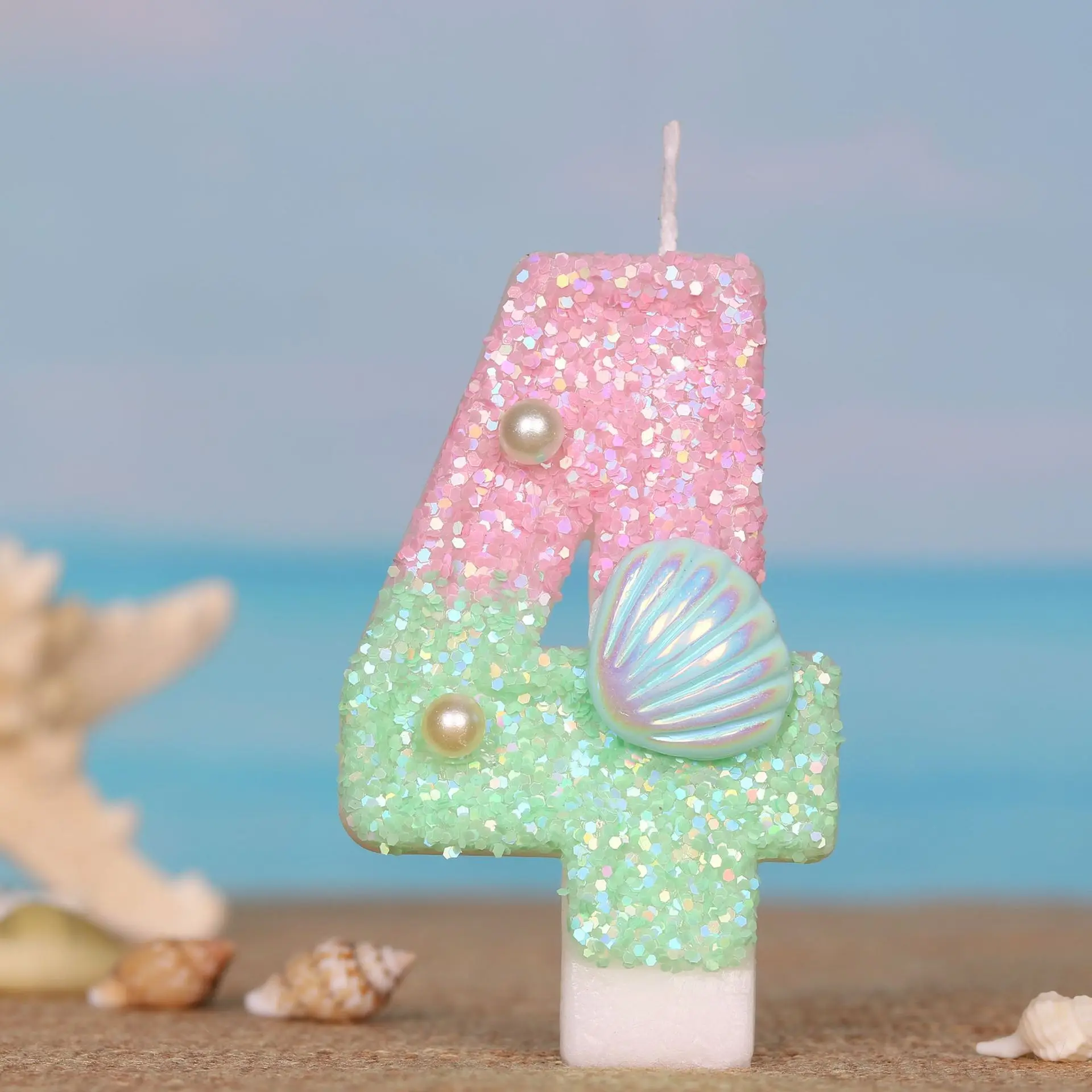 Shell Beautiful Pearl Digital Candle Birthday Cake Inlay Decoration