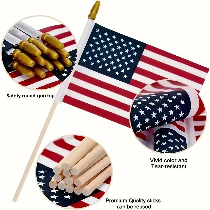 20PCS/pack Small American Flags Small US Flags/Mini American Flag  Flagpole 30cm American Independence Day Home Decor ﻿