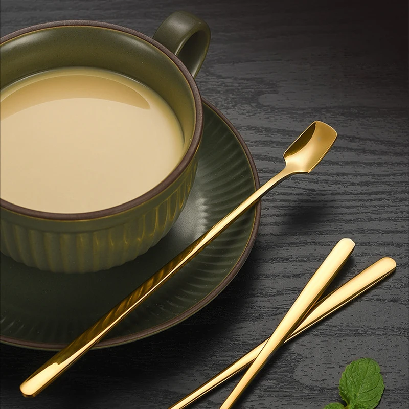Long handle square head stirring spoon Household kitchen stainless steel coffee spoon dessert spoon Kitchen Accessories