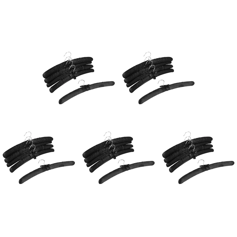 JHD-17 Inch Large Satin Padded Hangers,Silk Hangers For Wedding Dress Clothes,Coats,Suits,Blouse (Black,25 Pack)