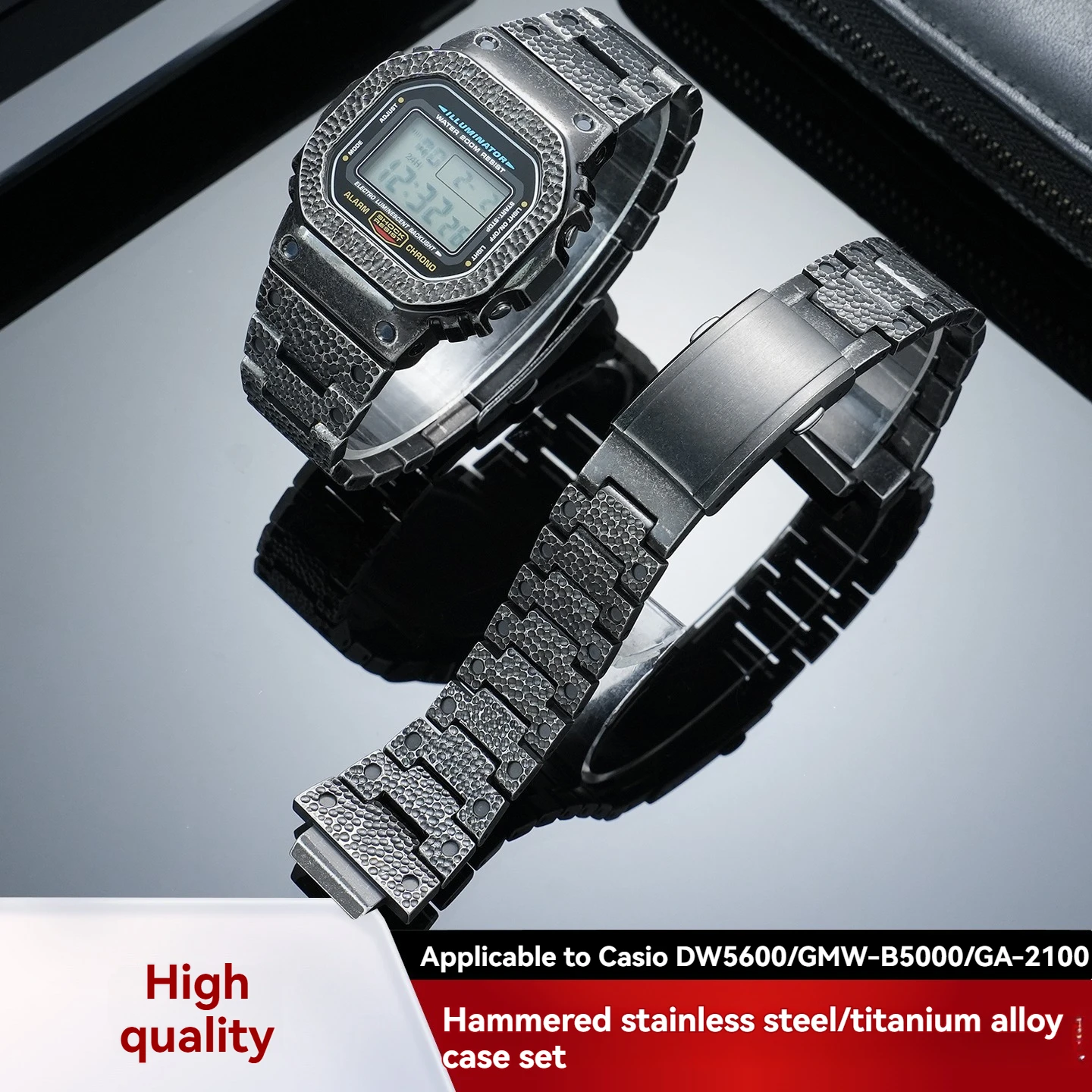 

Модифицированный комплект из стального ремешка и корпуса GA-2100 для Casio DW5600 GMW-B5000, корпус из цельного специального титанового сплава с узором «молоток».