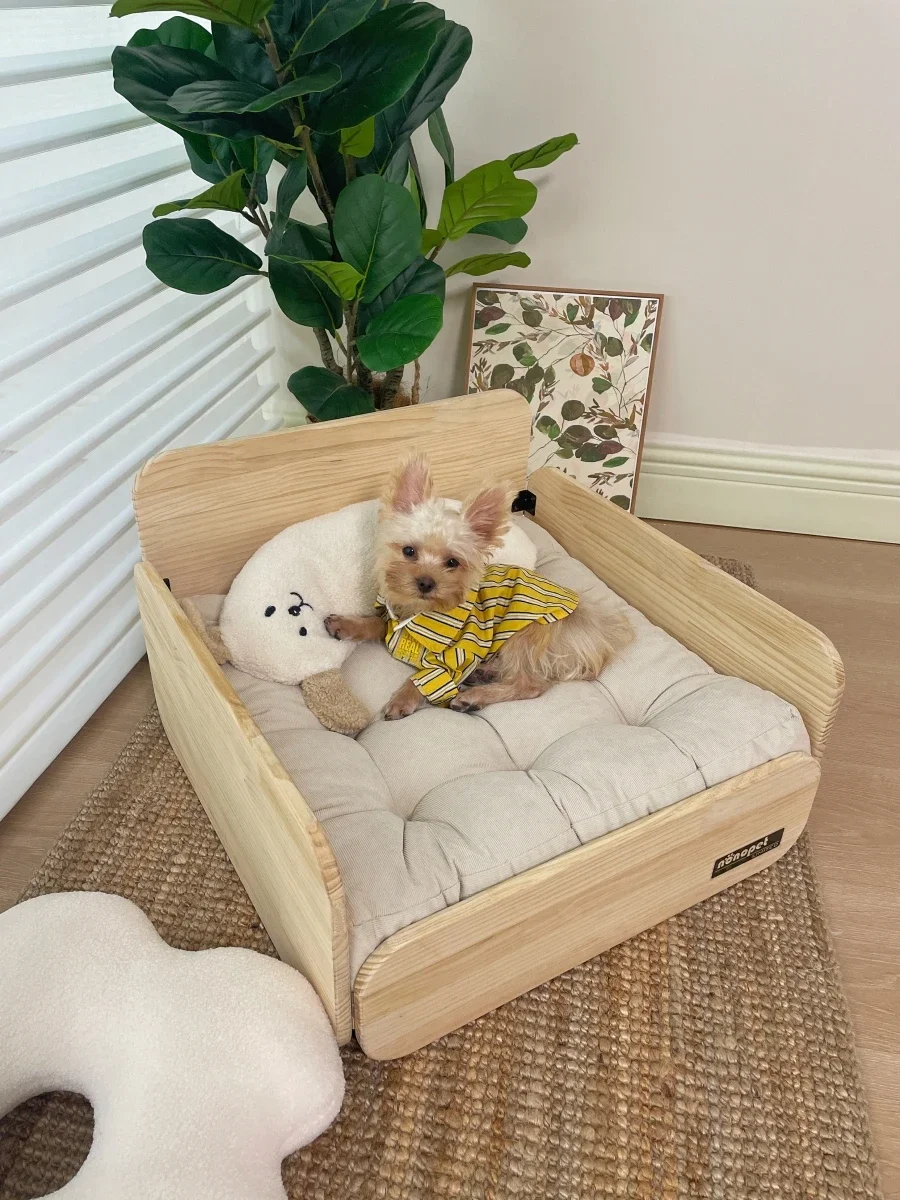 Wooden Cat Dog Small Bed Sofa Nest Mat Small Dog Teddy Than Bear Off The Ground Four-season Universal Log Wind Wooden Bed