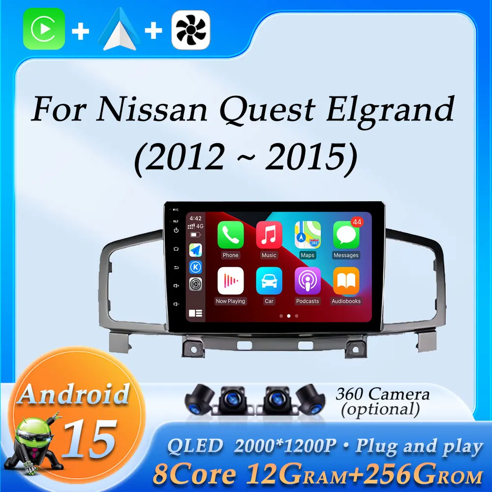 Car Radio Audio Multimedia Video Player for Nissan Quest Elgrand 2012 - 2015 Wireless CarPlay GPS Navigation Split Screen BT 4G
