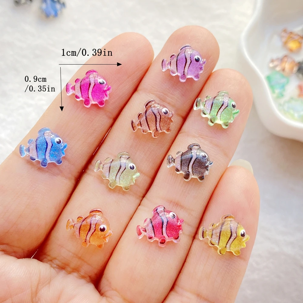 50Pcs Cute Mini Cartoon Ocean New Shining Little Fish Nail Art Resin Designer Charms DIY Craft For Nail 3D Decorations Jewelry