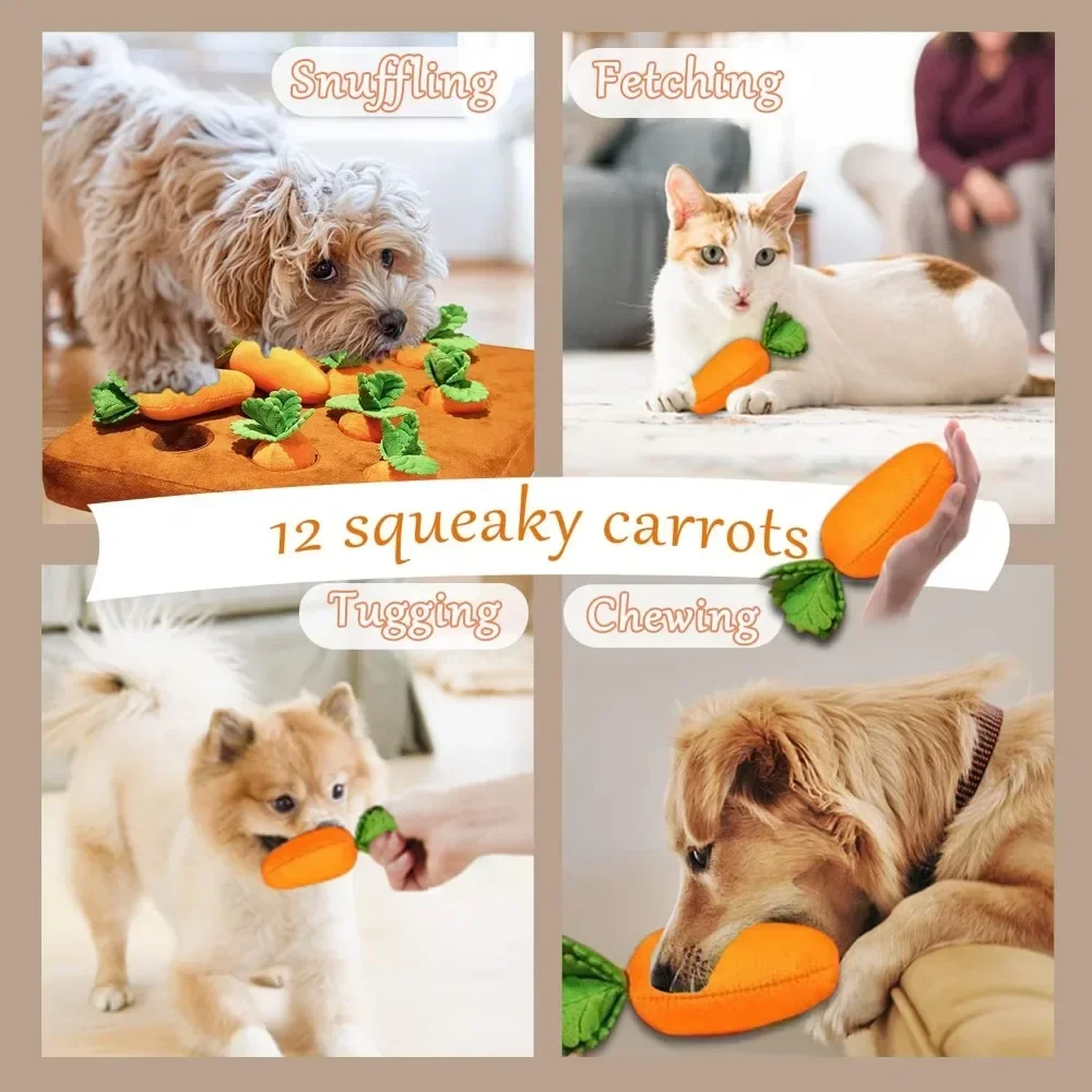 Carrot Snuffle Mat for Dogs Cats Puzzle Toy with 12 Carrots for Small Medium Large Interactive Pet Stress Relief Dogs Chew Toys