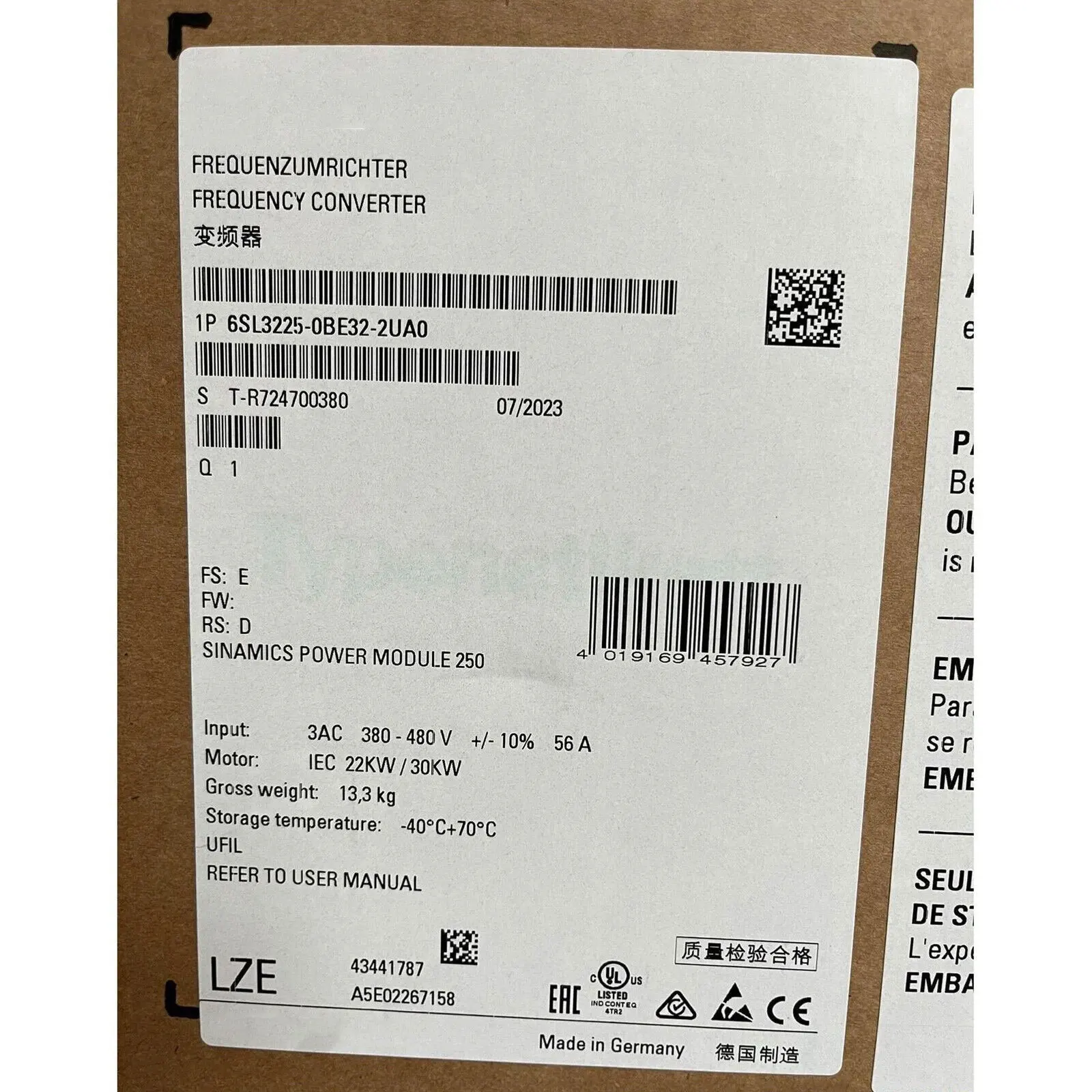 Brand new 6SL3225-0BE32-2UA0 6SL3225-0BE32-2AA0 6SL3225-0BE33-0UA0 6SL3225-0BE33-0AA0 One Year Warranty