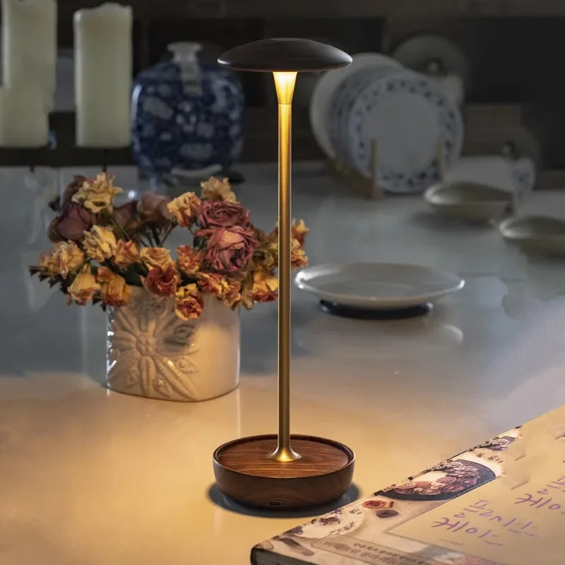 Natural solid wood charging is convenient and creative bedside bedroom study dining room industrial style desk lamp night light
