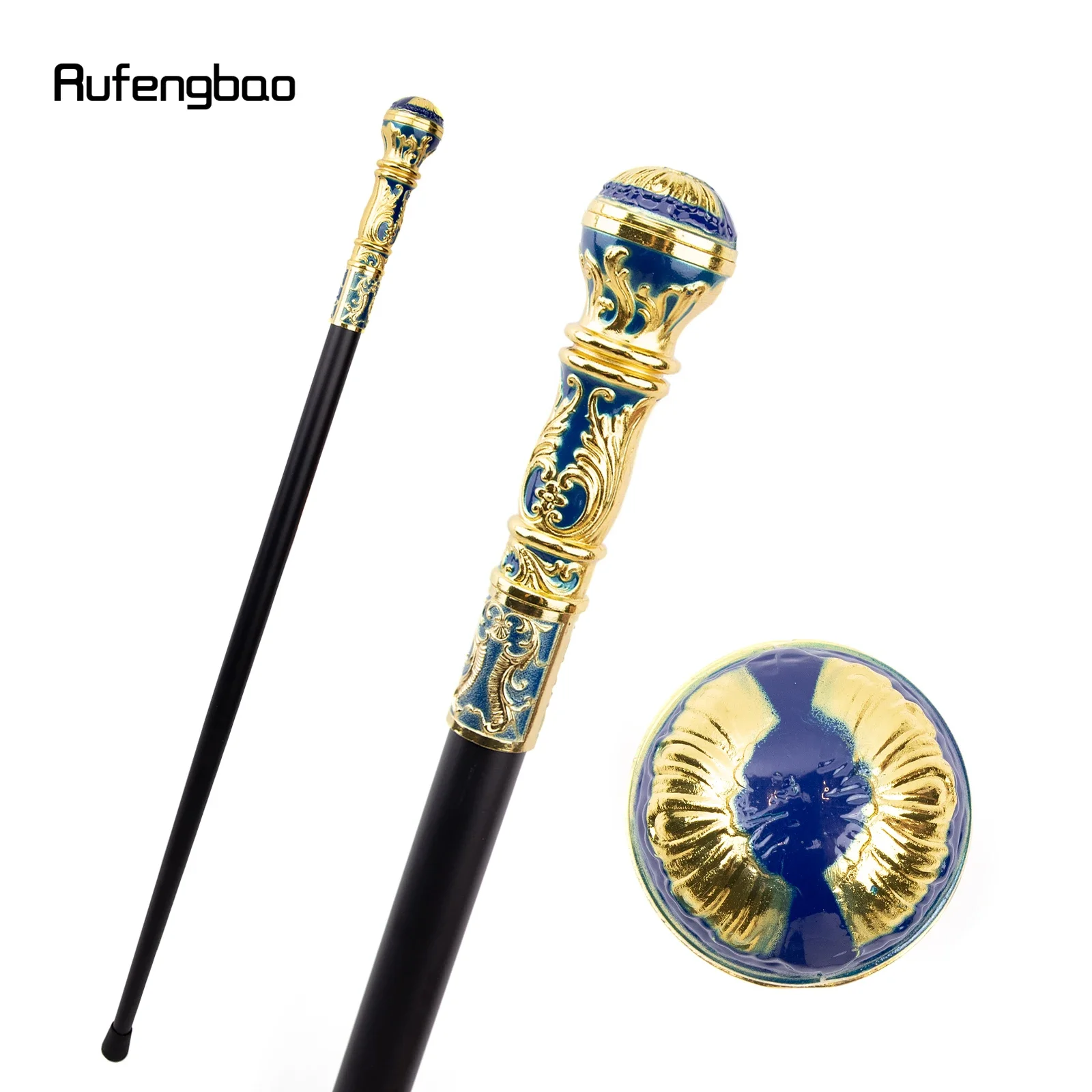 

Blue Golden Luxury Round Handle Fashion Single Joint Walking Stick Decorative Cospaly Party Cane Halloween Crosier 93cm