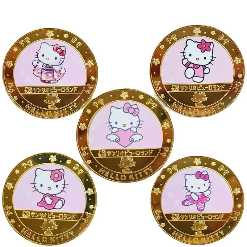 Sanrio Hello Kitty Commemorative Coins Anime Action Figures Q Figurals Cute Toys Souvenir Coin Decoration Children Birthday Gift