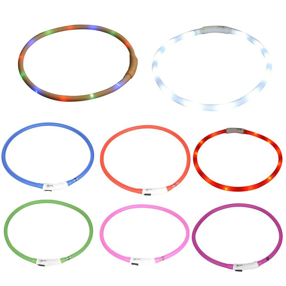 

White LED Dog Safety Collar 55Cm Rechargeable 4 Mode Flashing Steady Glow USB Charged for Nighttime Pet Walking