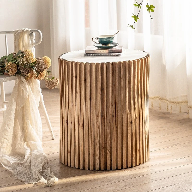 sofa small coffee table, homestay small apartment balcony bedroom coffee table, retro solid wood small round table