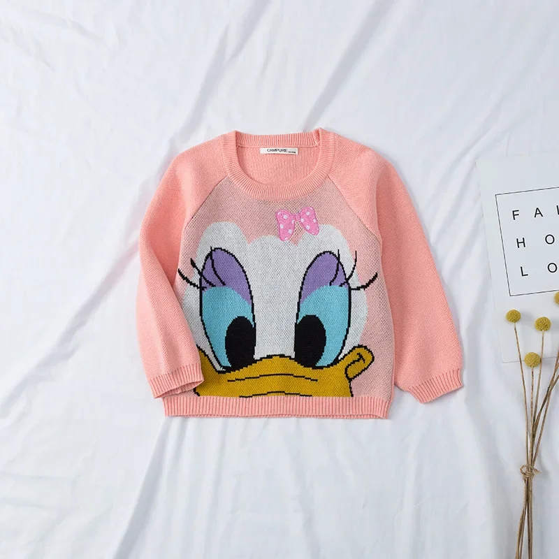 Camisola de inverno infantil para bebês meninas e meninos, Camisola de malha dos desenhos animados, Minnie Mickey Mouse, Pato Donald, Margarida, Camisola de Natal Kawaii