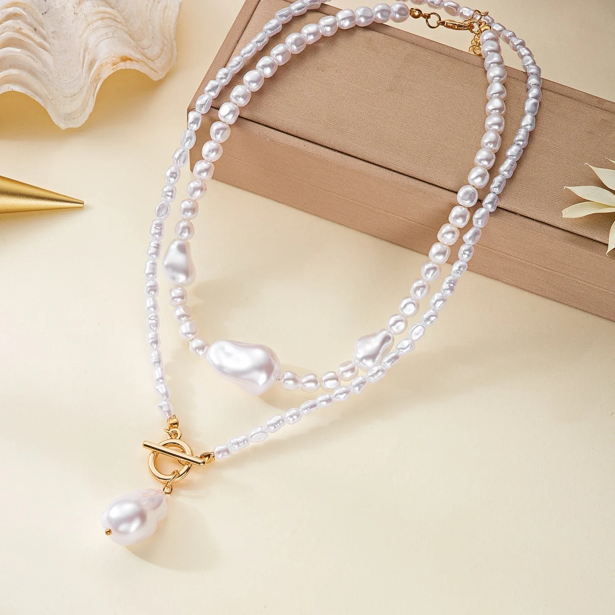 Minimalistische barocke unregelmäßige Imitationsperlen-CCB-Perlen-Anhänger-Halskette für Damen und Herren, mehrschichtige Perlen-Halskette, stapelbarer Choker-Schmuck – Detail 21